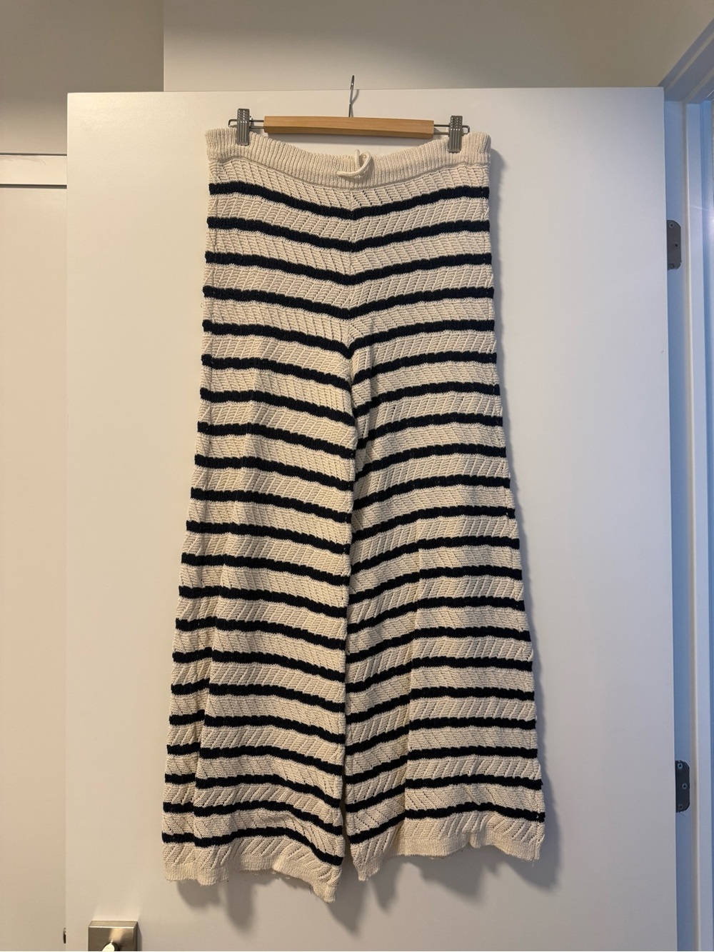 Aerie Striped Open Knit Wide-Leg Pants - Cream & Navy